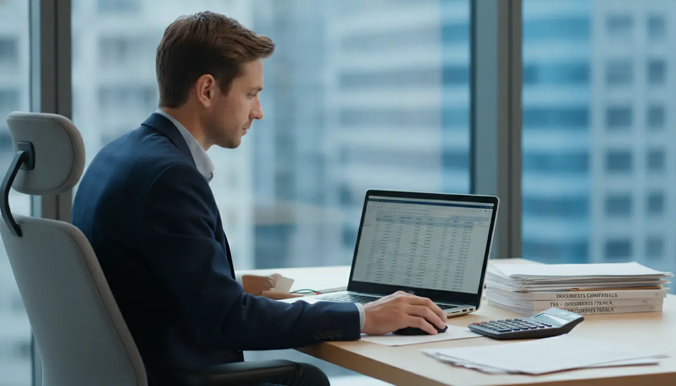 Entrepreneur indépendant consultant ses documents comptables pour vérifier ses seuils de TVA