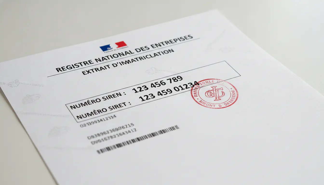 Numéros SIREN et SIRET sur un document officiel d'immatriculation d'entreprise